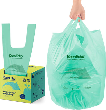 5 Gallon 200 Counts Small Green Trash Bags with Handle, Ocean Fishing Nets Upcycling, Sage & Sea