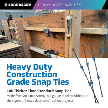 8" x 4 ¾" Heavy Duty Snap Ties for Concrete Forms - 3,350 lbs Safe Working Load (2:1 Safety Factor)