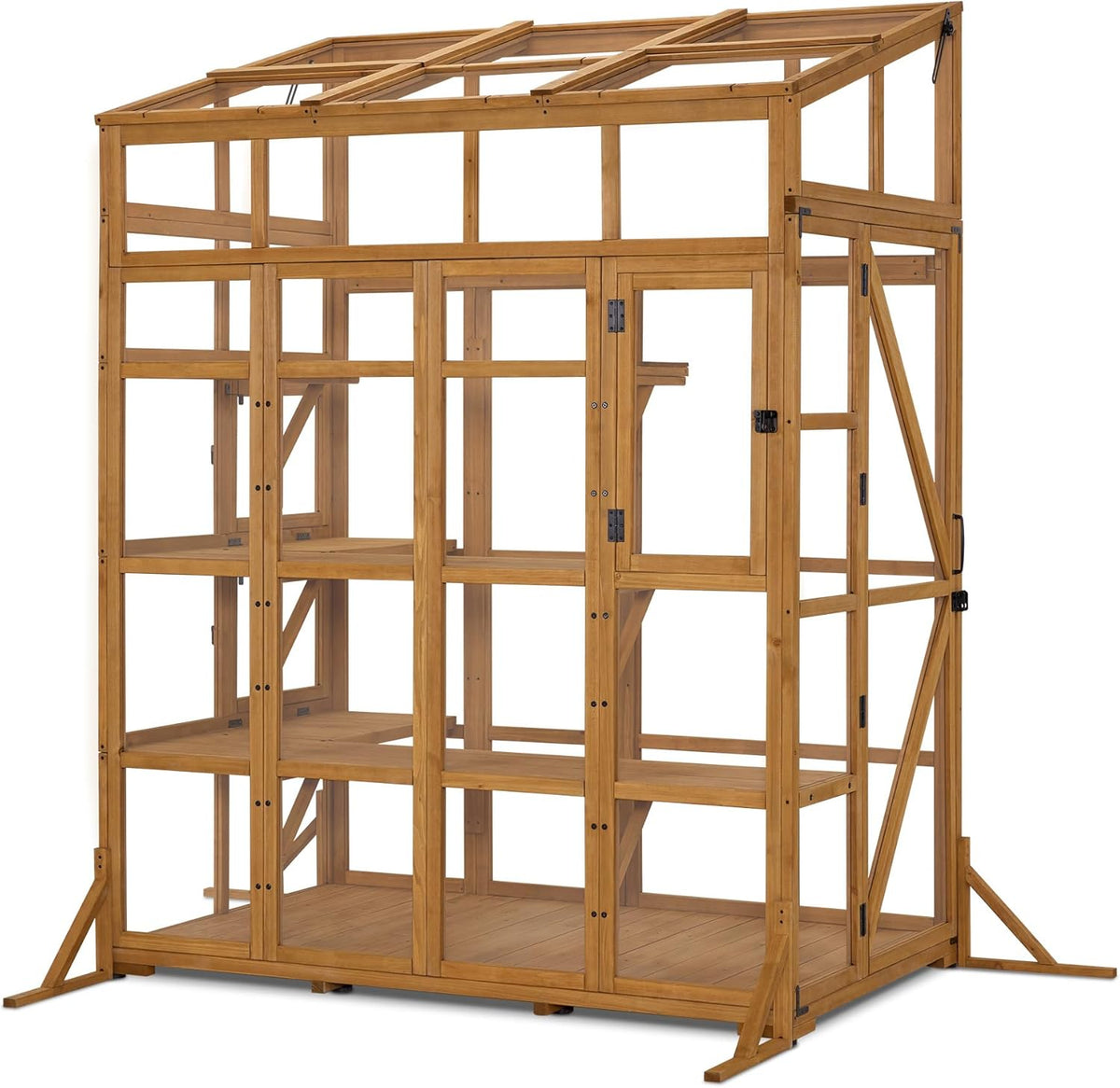Macrout Wooden Walk-in Greenhouse with Acrylic Panels, Large Greenhouse for Outdoors with Openable