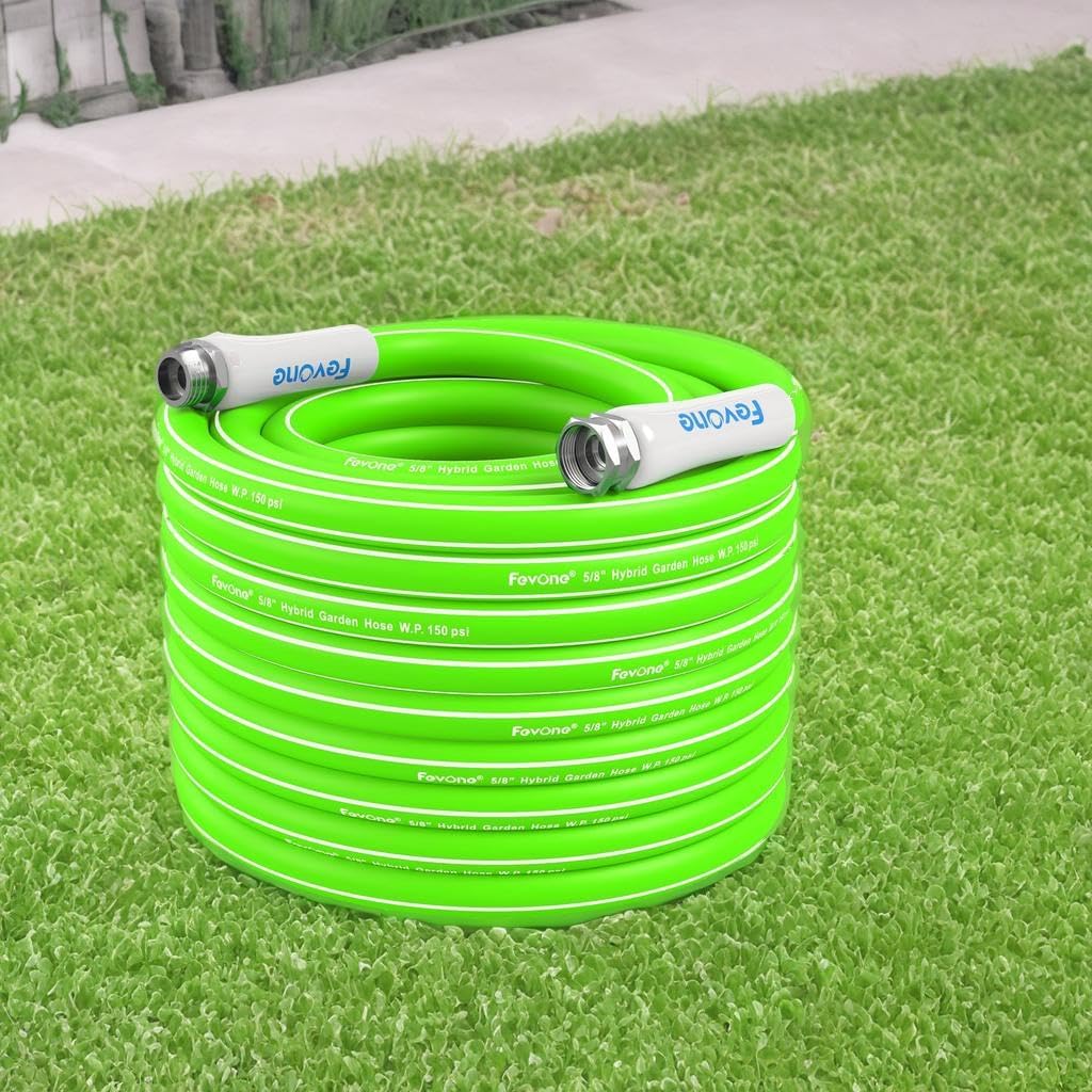 Fevone 100 ft x 5/8" Heavy Duty Garden Hose, Drinking Water Safe, Flexible & Kink-Free Hybrid