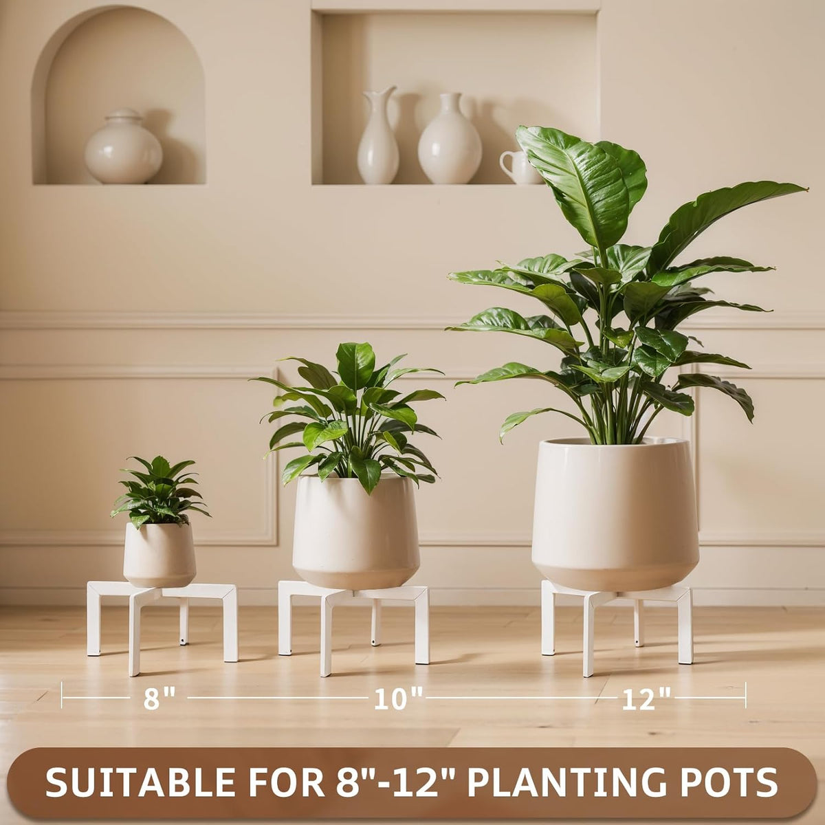IZIDDO 4 Pack Plant Stand Indoor Outdoor,Metal Mid-Century Pot Stand,Modern Plant Holder Rattan