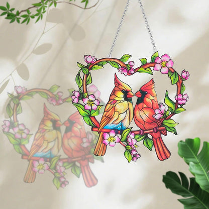Stained Glass Window Hanging Cardinal Suncatcher,velaboll 10 inch Cardinal Decor for Home Decor