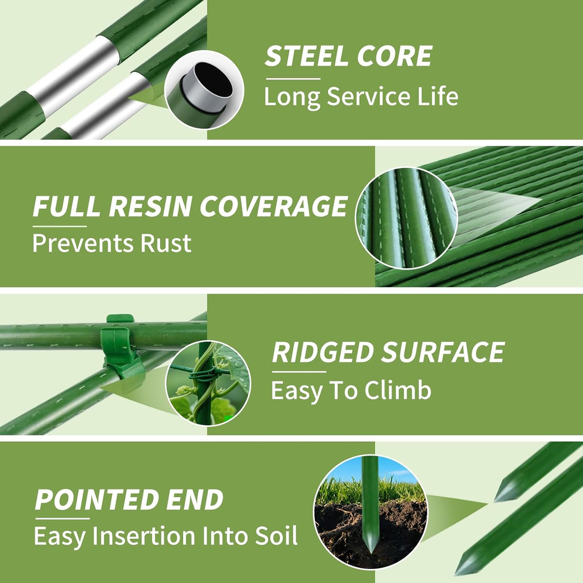 70pcs Garden Stakes Set, 16 Inches Plastic Coated Metal Plant Sticks Stakes Supports, DIY 4ft 5ft