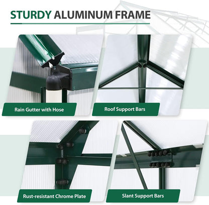EAGLE PEAK 6x8x7 Outdoor Walk-in Hobby Greenhouse with Adjustable Roof Vent and Rain Gutter, Base