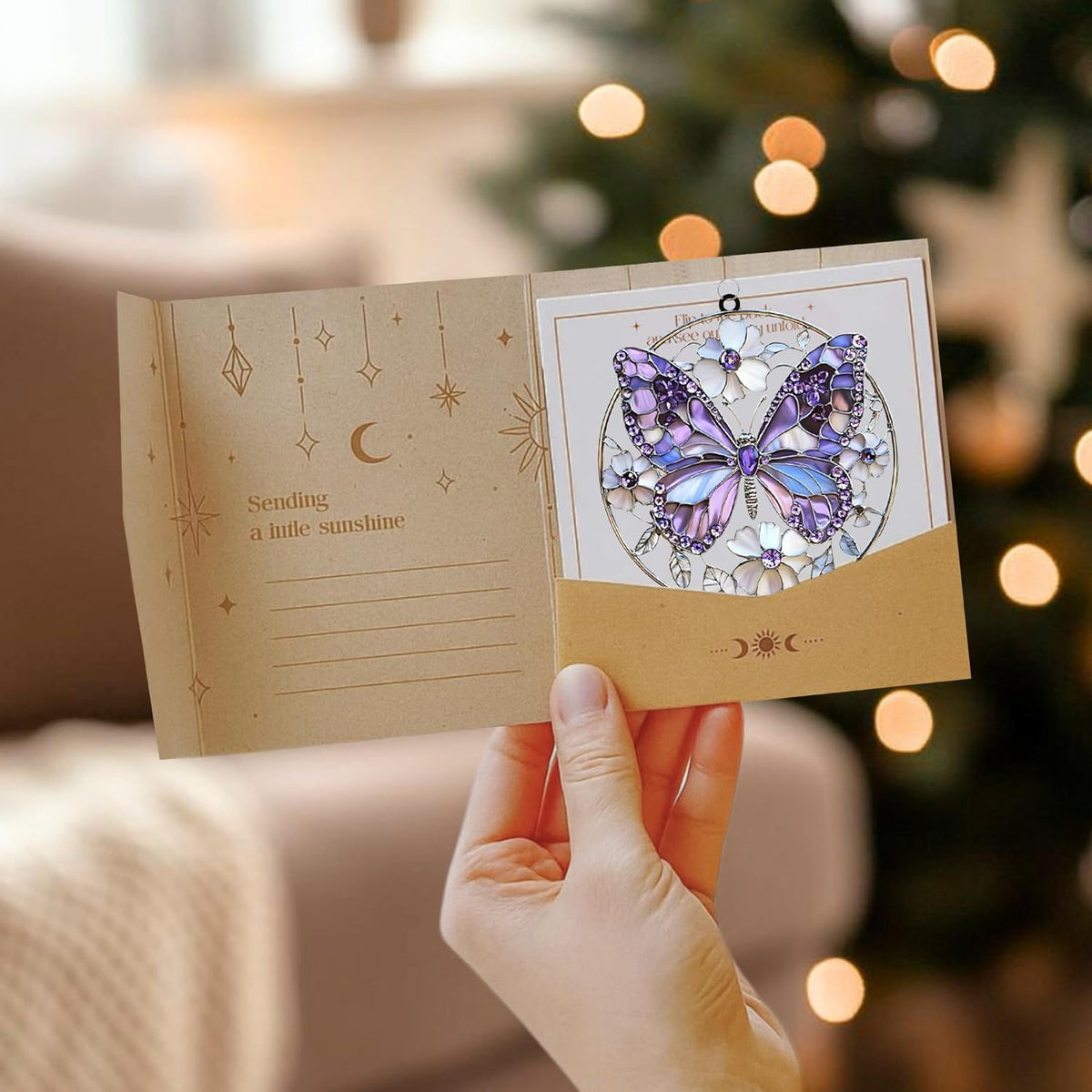 Violet Butterfly Acrylic Suncatcher Stained Glass Effect Window Car Hanging Christmas Ornament