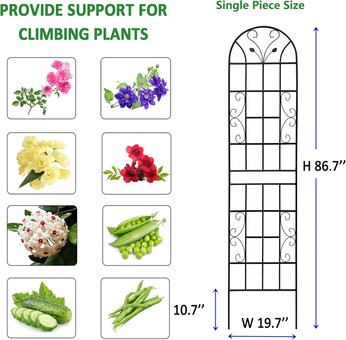 6 Pack Metal Garden Trellis 86.7" Tall Outdoor Climbing Plant Support for Roses, Flowers, Rustproof