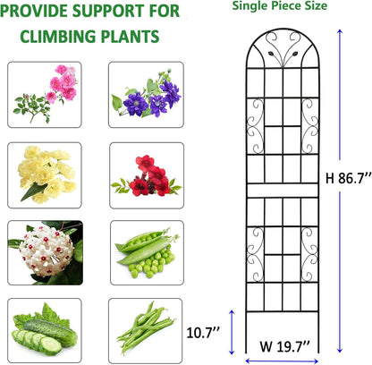 6 Pack Metal Garden Trellis 86.7" Tall Outdoor Climbing Plant Support for Roses, Flowers, Rustproof