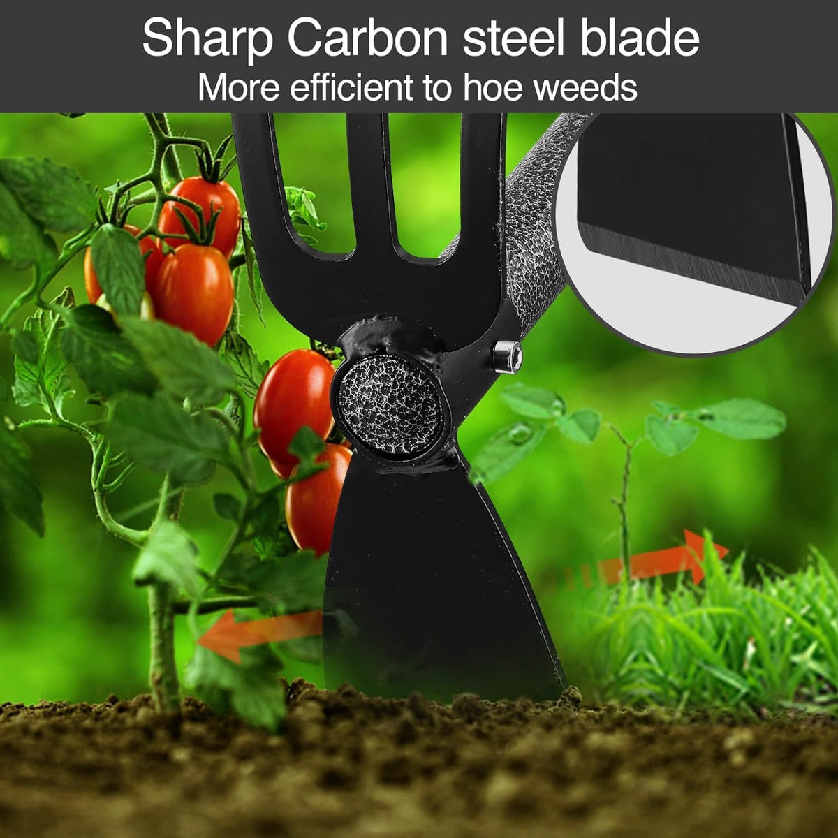 Hoe and Cultivator Gardening Hand Tools, Heavy Duty Stainless Steel Garden Hoe and 3 Fork Hand