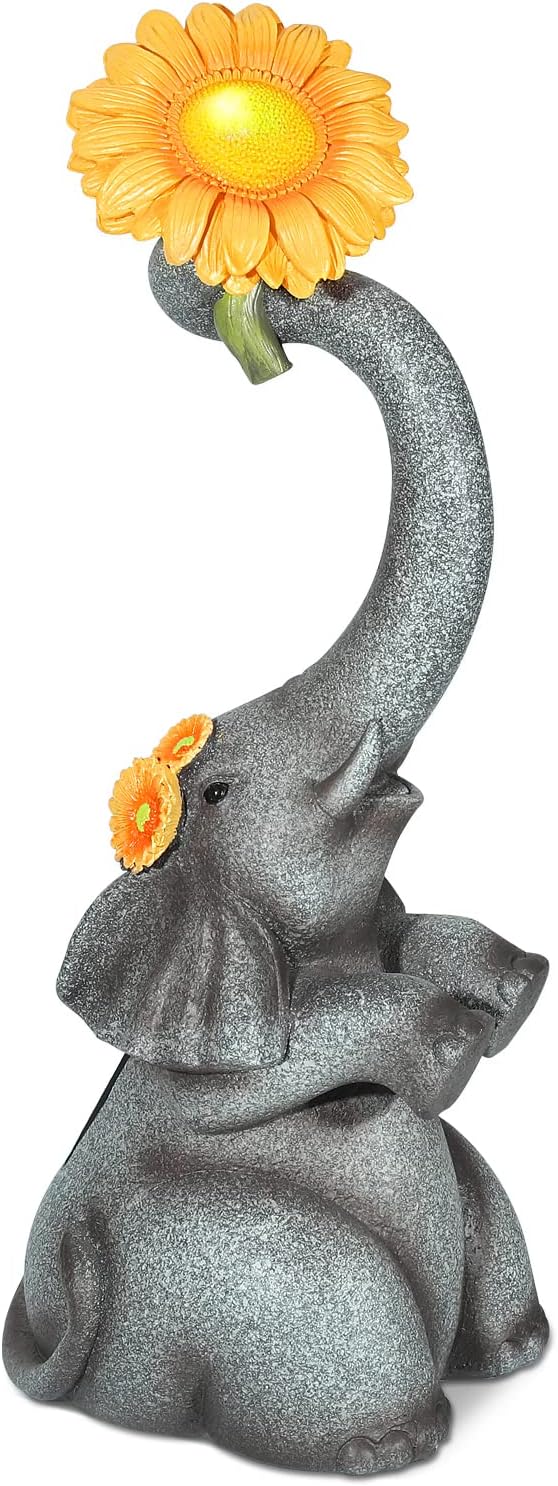 Elephant Sunflower Garden Decor, 14.3" Solar Large Garden Statue, Outdoor Yard Decor, Gifts for