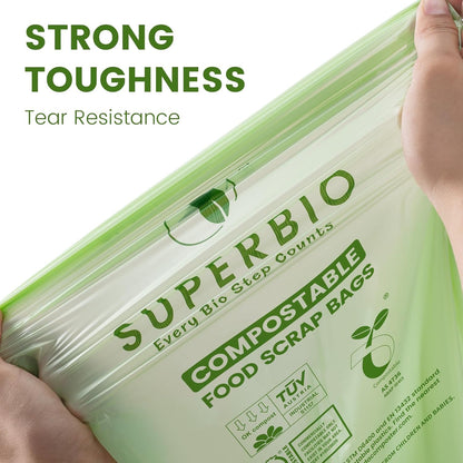 SUPERBIO 13 Gallon Compostable Kitchen Waste Bags, 50 Count, 1 Pack, Flat top Food Scrap bags