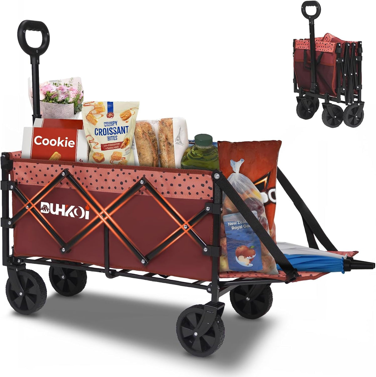 Collapsible Tailgate Wagon with Wheels, Compact Size Folding Utility Cart, 380LBS Capacity for