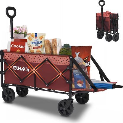 Collapsible Tailgate Wagon with Wheels, Compact Size Folding Utility Cart, 380LBS Capacity for