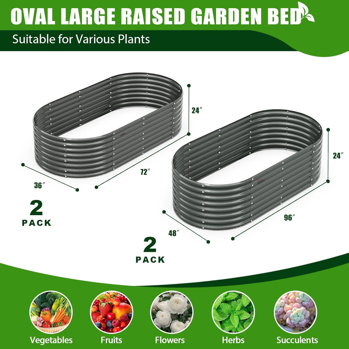 A ANLEOLIFE 4-Pack 6X3X2ft & 8X4X2ft Deep Root Galvanized Raised Garden Beds Outdoor for Planting