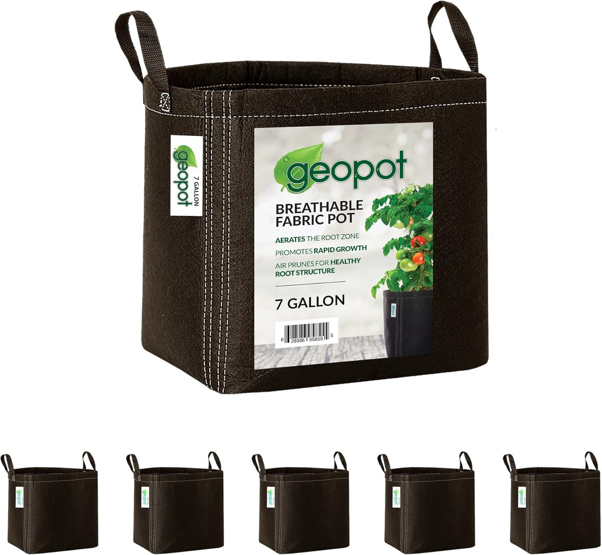 GeoPot 7 Gallon Fabric Grow Bags with Handles for Vegetables, Houseplants, Herbs & Flowers |5-Pack|