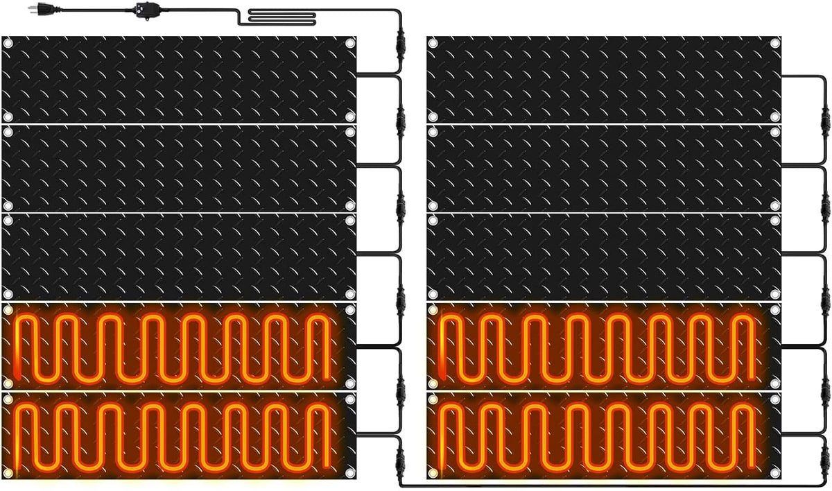 Riakrum 10 Pcs Heated Snow Melting Mats Outdoor, 10 x 30 in Winter Anti-Slip Heated Rubber Mat for