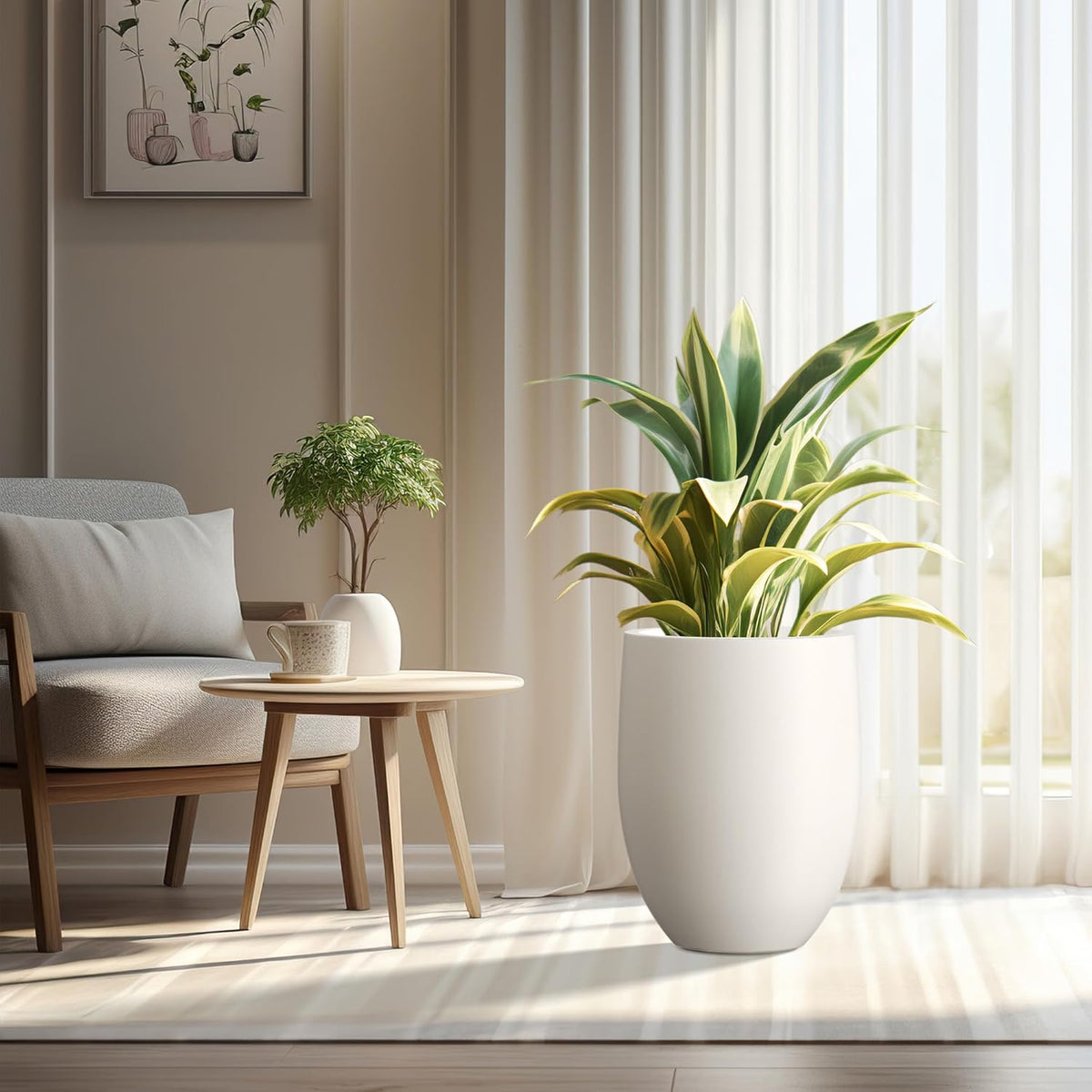 Kante 21.7" H Pure White Concrete Tall Planter, Large Outdoor Indoor Decorative Pot with Drainage
