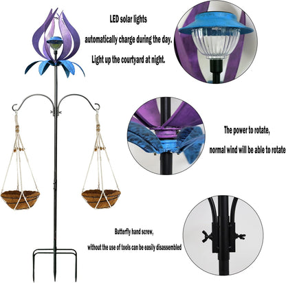 J-Fly Metal Wind Spinner Outdoor Terrace Windmill LED Solar Landscape Light Outdoor Garden