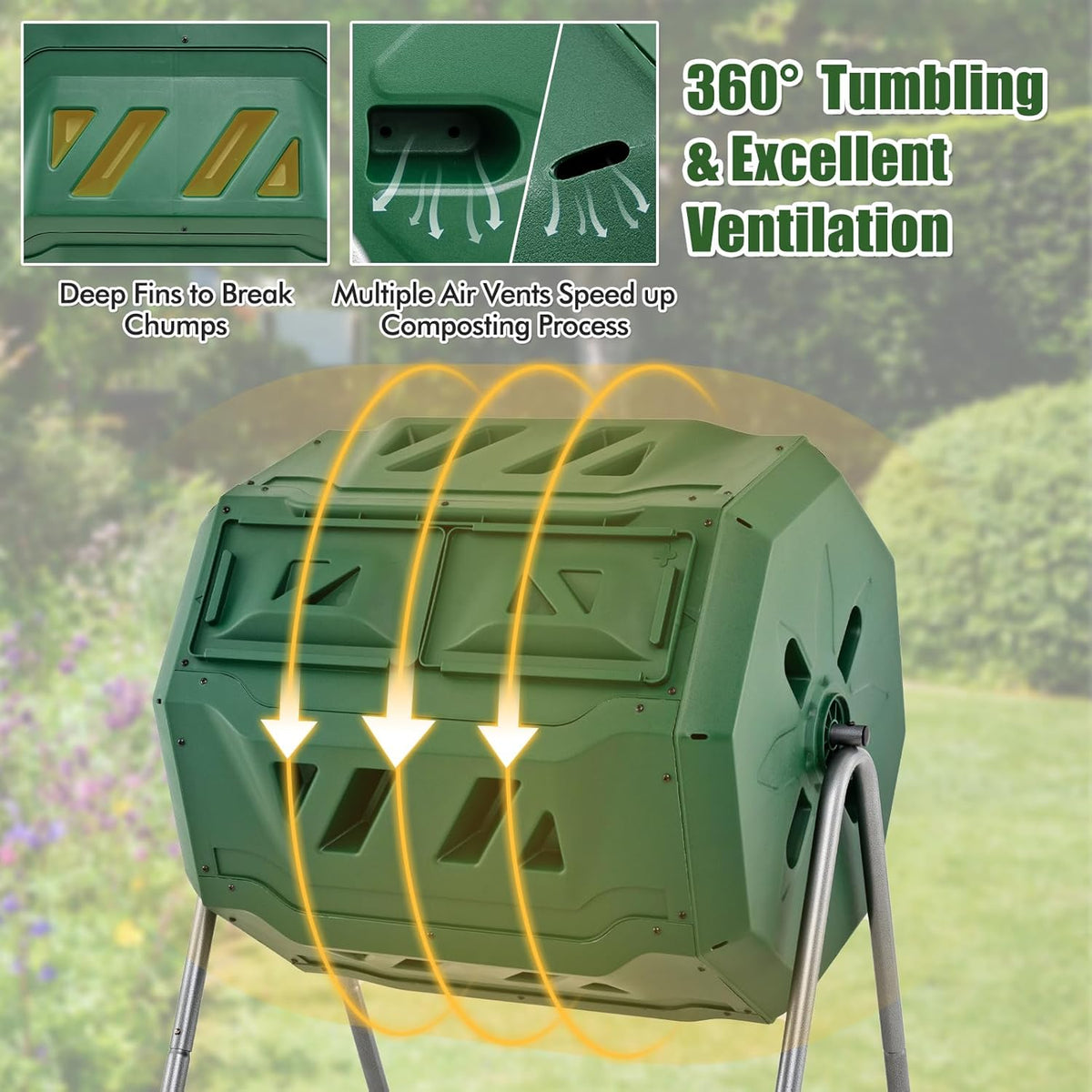 Goplus Compost Tumbler, 43 Gallon Rotating Compost Bin Barrel, Dual Chamber Tumbling Composter with