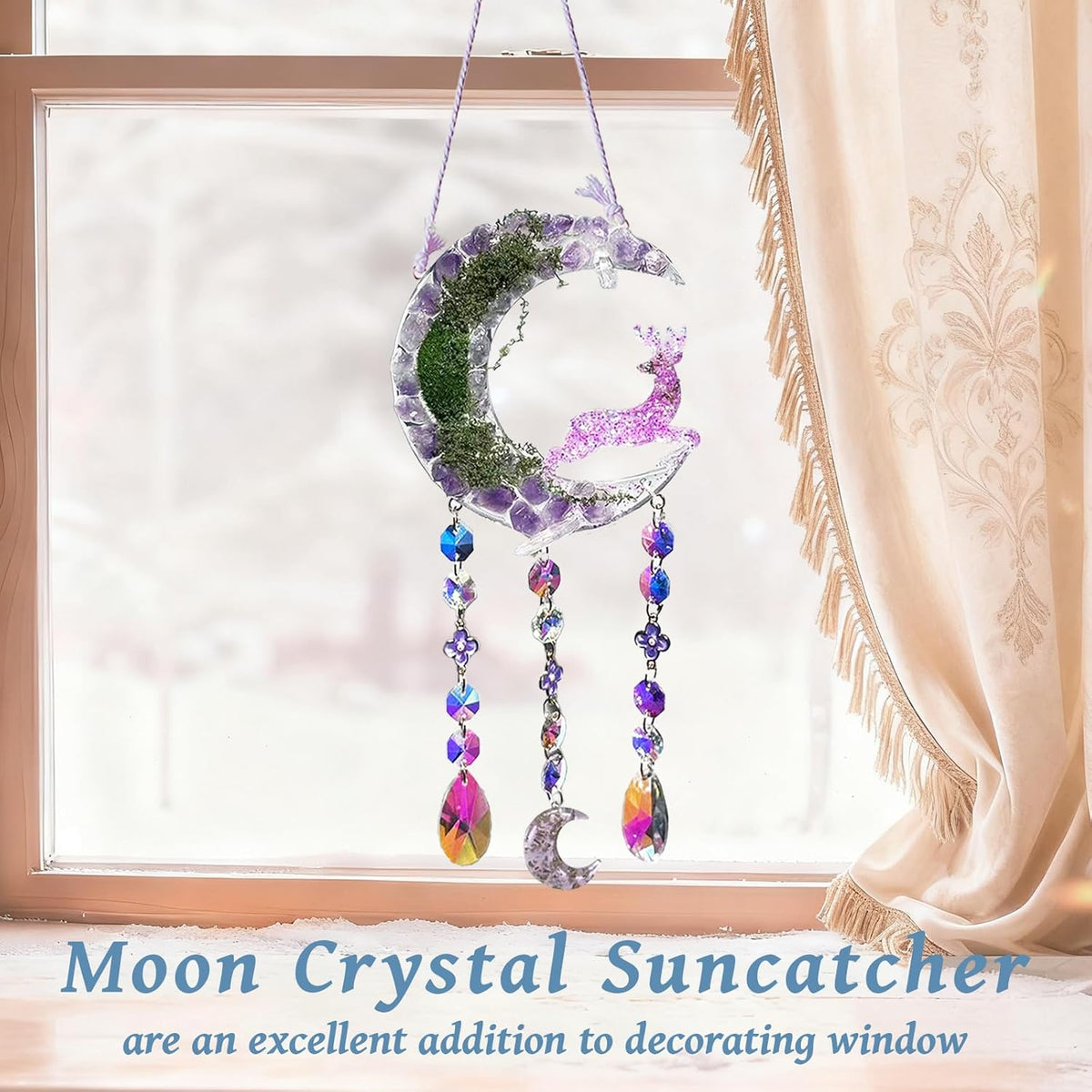TUOKING Crystal Suncatchers for Window Purple Deer Dreamy Crystal Natural Stone Sun Catchers
