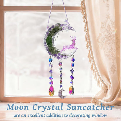 TUOKING Crystal Suncatchers for Window Purple Deer Dreamy Crystal Natural Stone Sun Catchers
