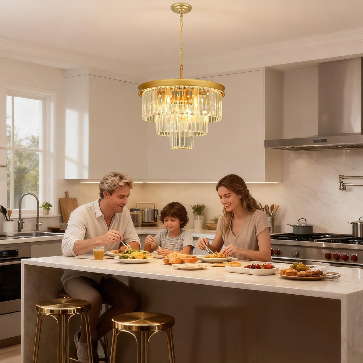 Crystal Chandeliers for Dining Room Lights Fixtures, 9 Lights Gold Modern Chandeliers for Bedroom