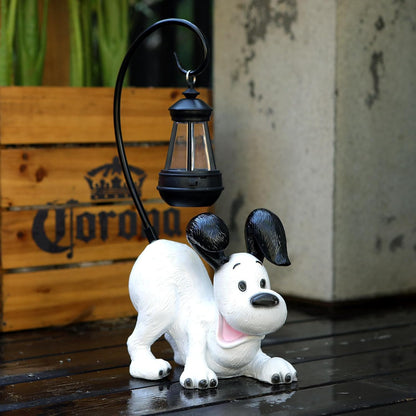 Laughing Dog Figurine with Solar-Powered LED Light 15.9 Inches Tall Perfect for Gift Garden Decor