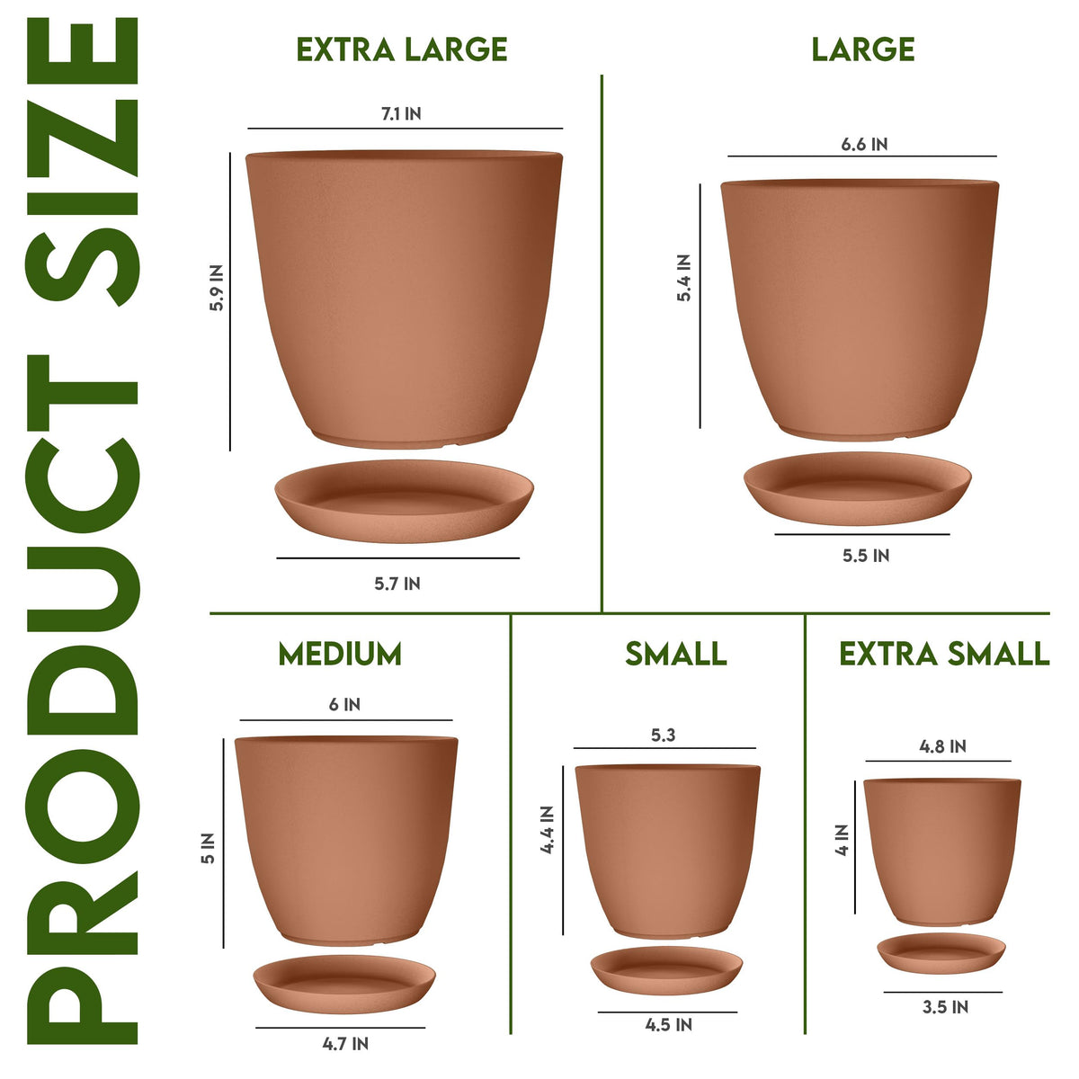 Plant Pots Indoor with Drainage, 5 Pack Multi-Size Planters Set, Terracotta
