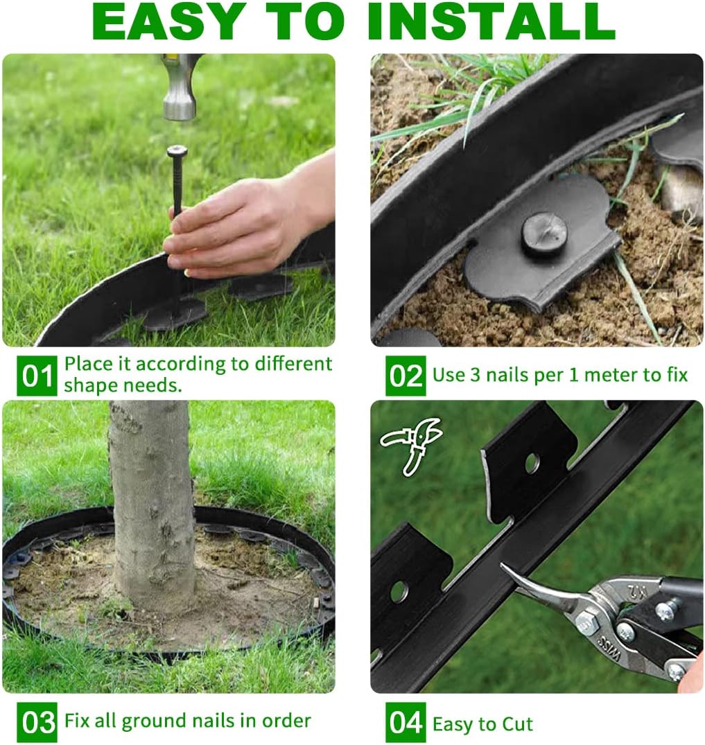Garden Edging Borders 66FT,Landscape Edging Black[Extra Tall 4IN High] with 60pcs Stakes,Lawn