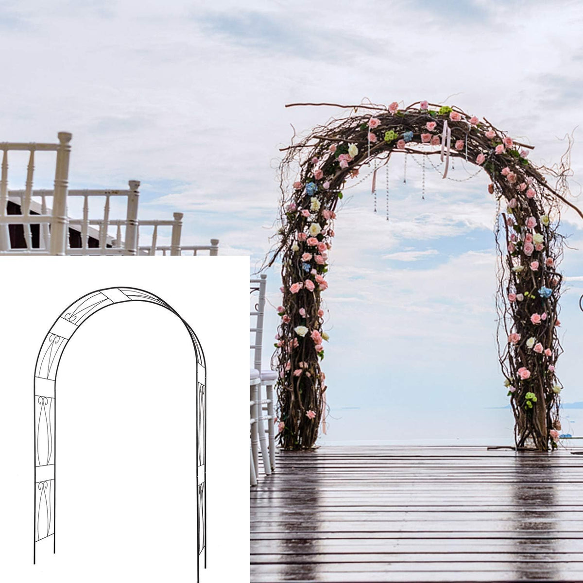 Metal Garden Arbor - 7'7"H x 3'11"W Outdoor Steel Arch Pergola Arbor for Climbing Plants Wedding