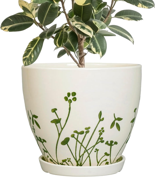 Ceramic Pot for Plants 10 Inch - Indoor Planter for Plants with Drainage Hole and Saucer