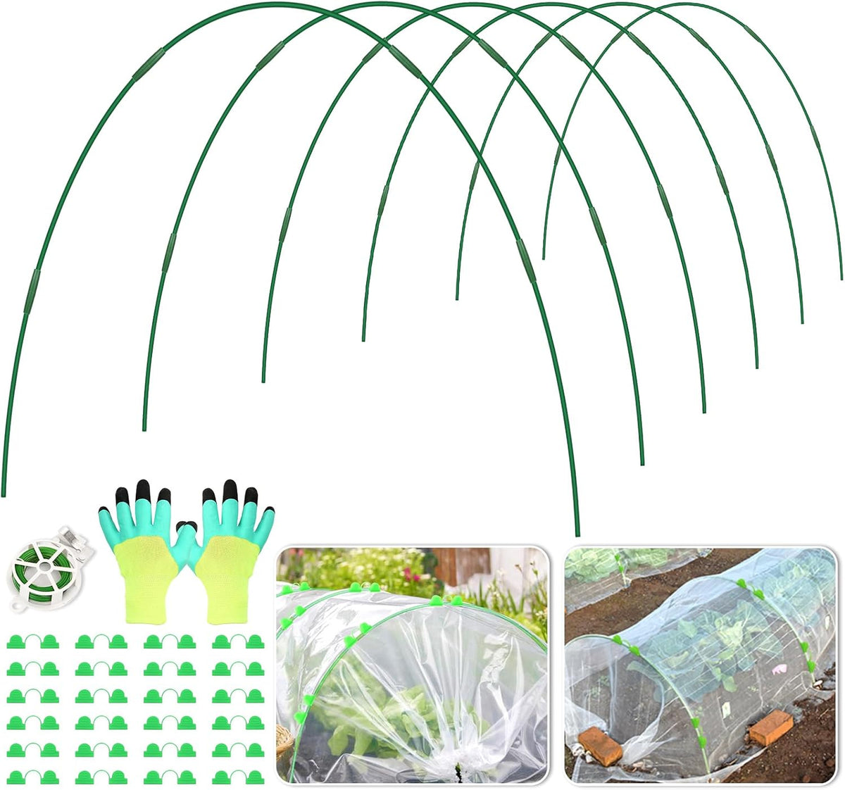 30 Pcs Garden Hoops for Raised Beds, 6mm Greenhouse Hoops Grow Tunnel Fiberglass Hoop House Kit, 6