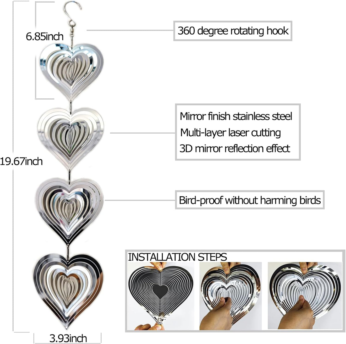 DJUAN Heart Bird Scare Discs Set-Highly Reflective Double-Sided Bird Reflectors,Extra Sparkly Metal