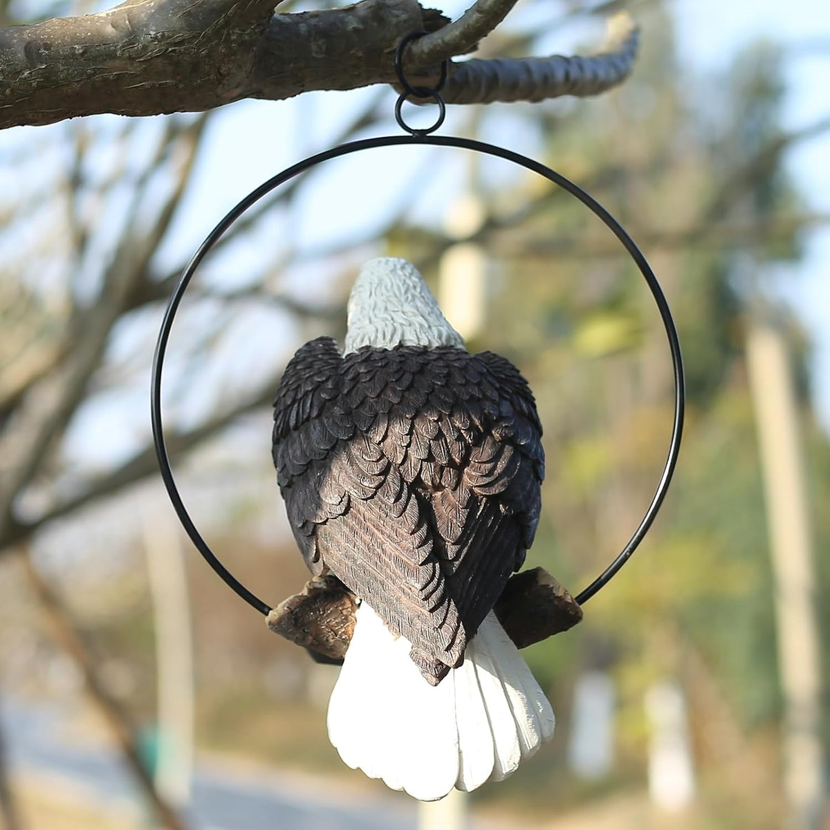 American Bald Eagle Statue with Solar Light - 11.81-inch Yard Art Resin Bald Eagle Decoration,for