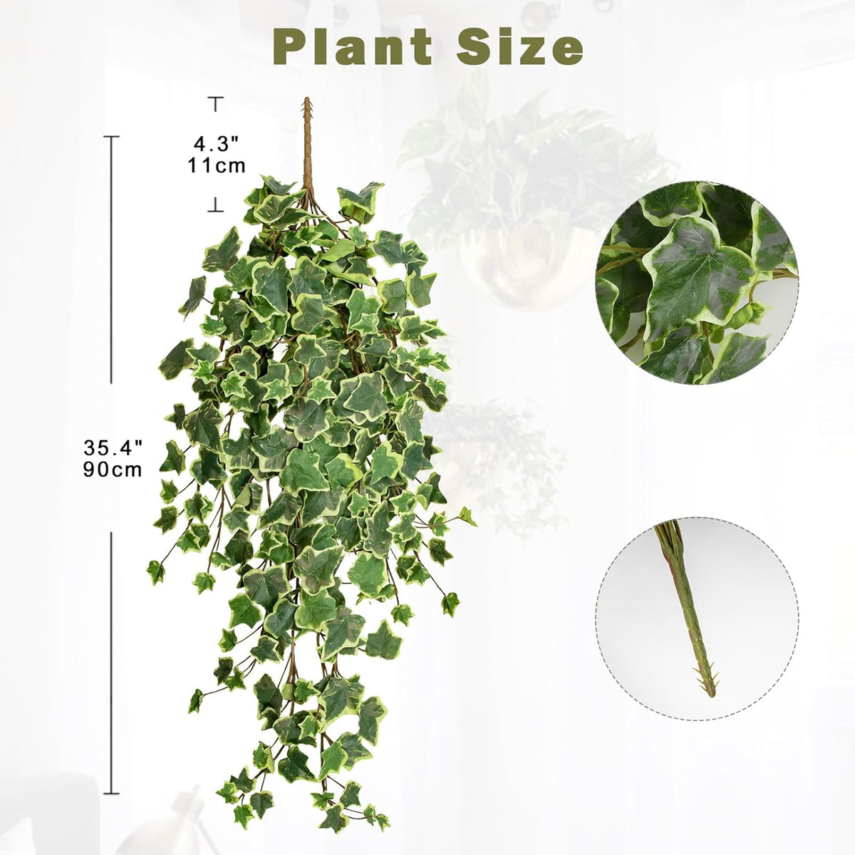 Hollyone Artificial Hanging Plants 35.4" Fake Ivy Vine Faux Ivy Leaves Fire and UV Resistant