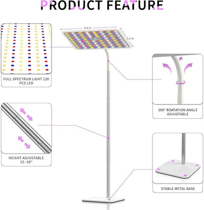 BESTVA 18W Grow Lights for Indoor Plants with Stand, Full Spectrum LED Plant Light for Indoor