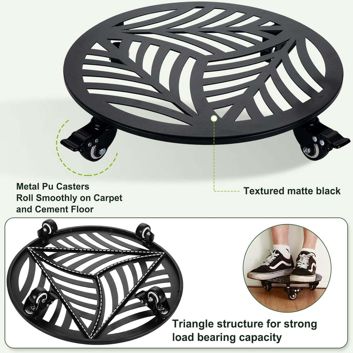 2 Pack 15 inches Extra-Large Metal Plant Caddy with Wheels Heavy-Duty Iron Rolling Plant Stand with