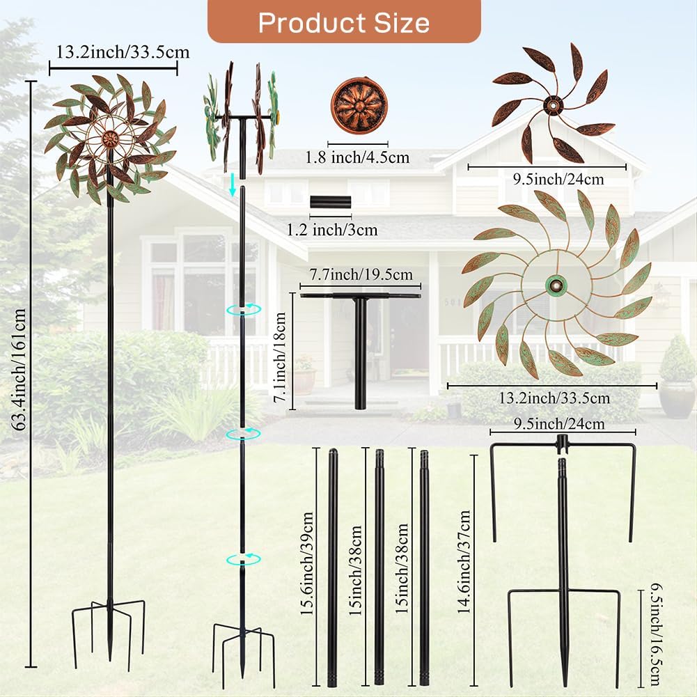 VEWOGARDEN 360° Outdoor Metal Wind Spinners Kinetic Wind Sculptures & Spinners for Yard Garden Lawn