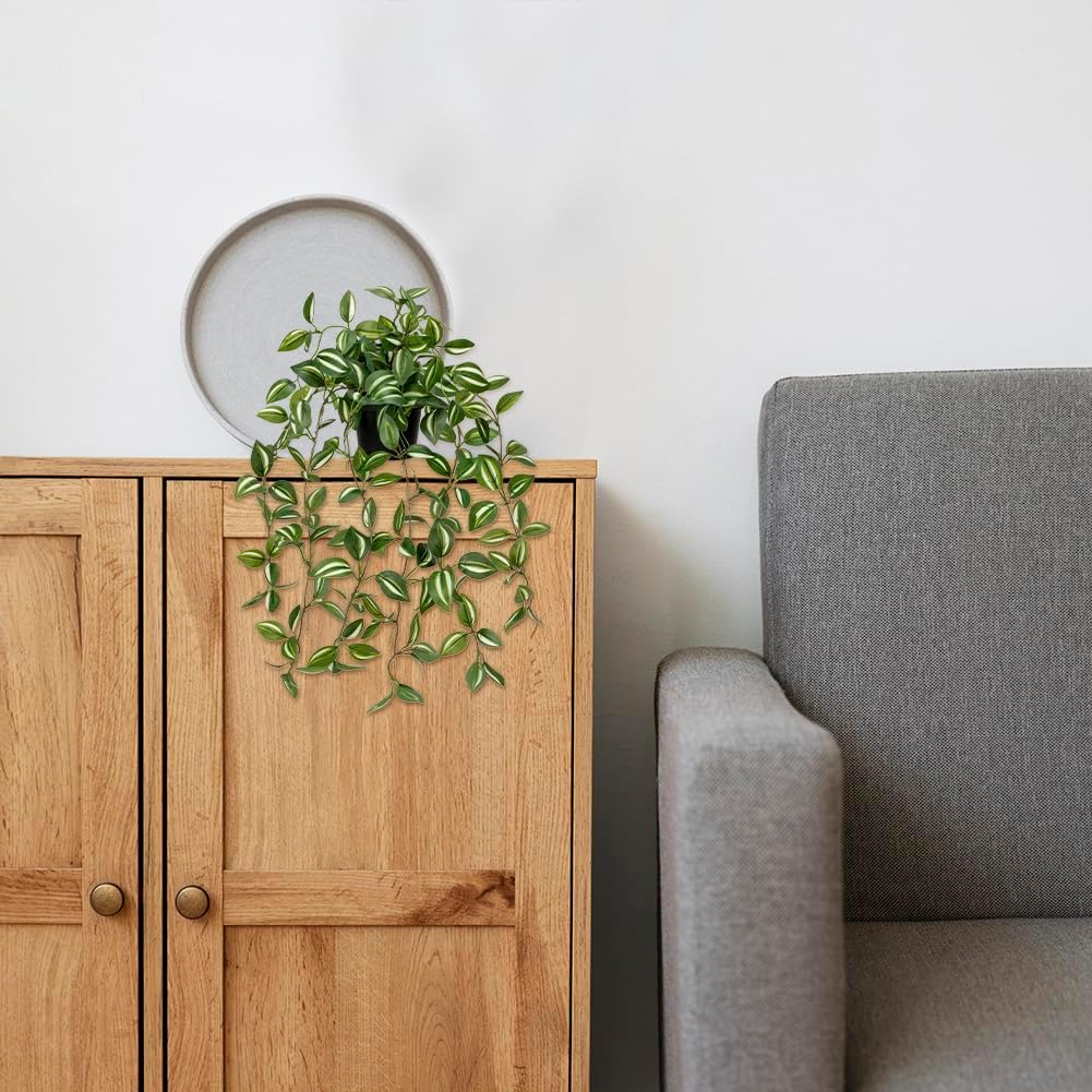 2 Pack Fake Hanging Plants for Shelf in Back Pot, Small Artificial Hanging Ivy Vine Plants Indoor