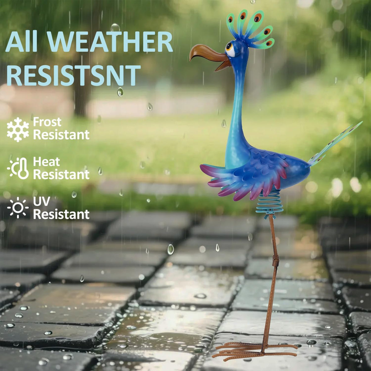 Natelf Large Peacock Statue Outdoor Metal Bird Decor Standing Metal Peacock, Garden Outdoor