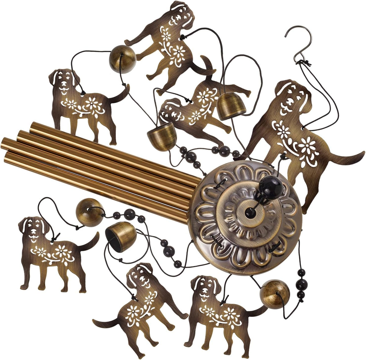 Outdoor Dogs Wind Chimes - Bronze Memorial Wind Bells, Mobile Sympathy Wind Catcher, Romantic Puppy