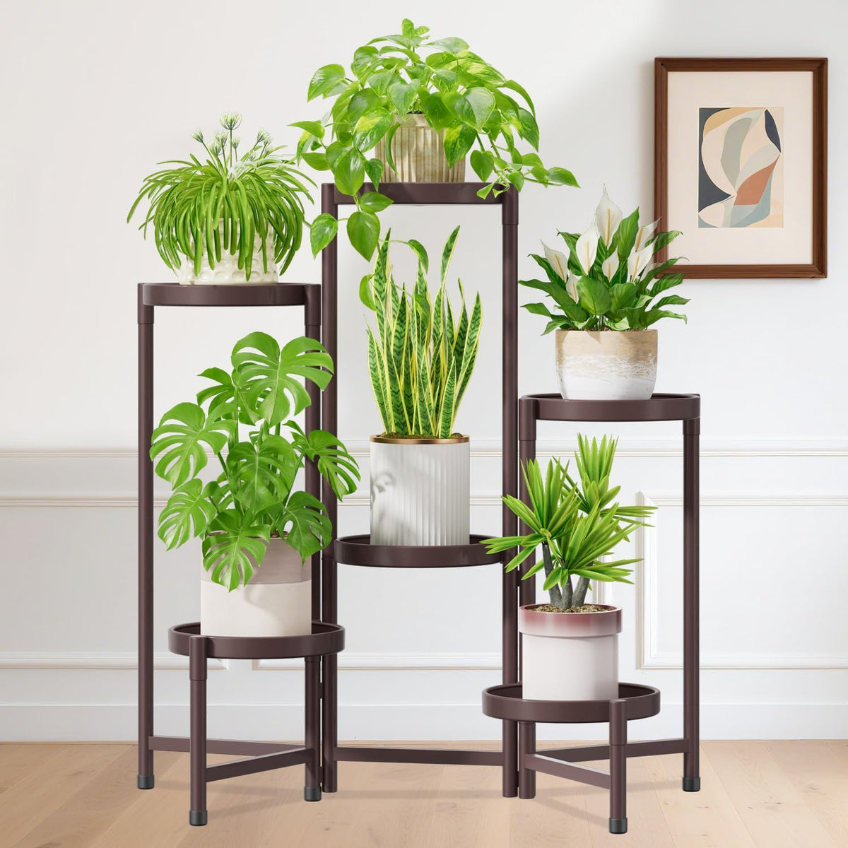 iDavosic.ly Plant Stand Indoor Outdoor, 6 Tier Corner Metal Flower Display Holder Shelf, Folding