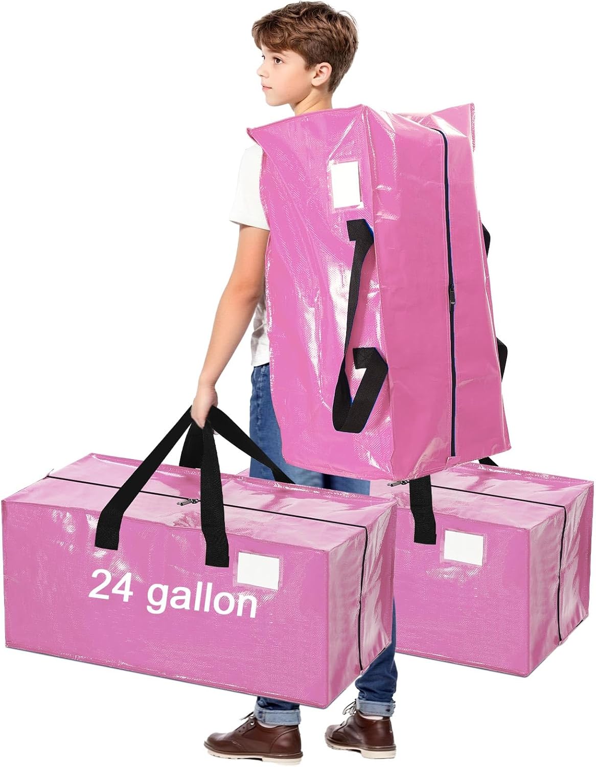 4 Pcs 24 Gallon Large Moving Bags with Zipper and Handles Foldable Storage Duffle Bags Heavy Duty