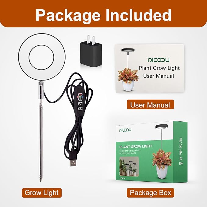 Grow Lights for Indoor Plants Small Potted - Full Spectrum, Auto 3/9/12H Timer, 10-Level Dimming &