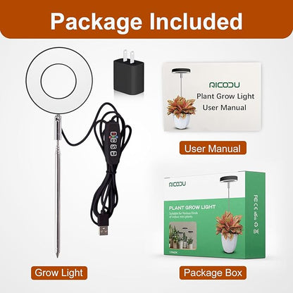 Grow Lights for Indoor Plants Small Potted - Full Spectrum, Auto 3/9/12H Timer, 10-Level Dimming &