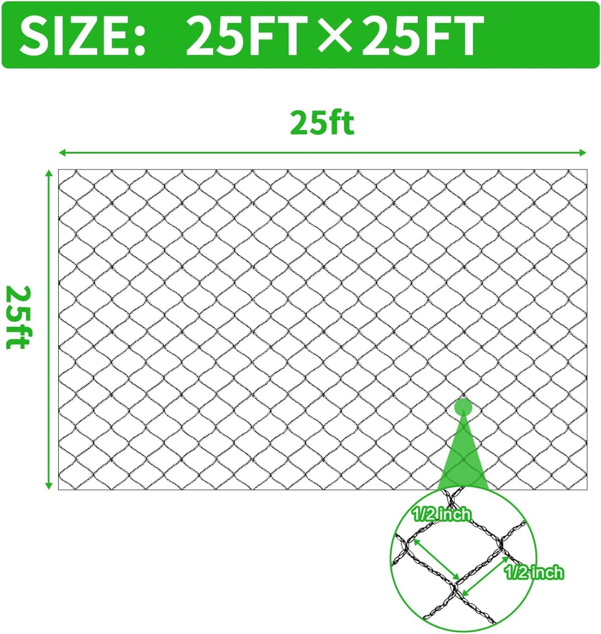 Woven Bird Netting 25X25 FT, 1/2" Mesh, Strong Bird Net Protect Fruit Trees, Blueberry, Vegetables