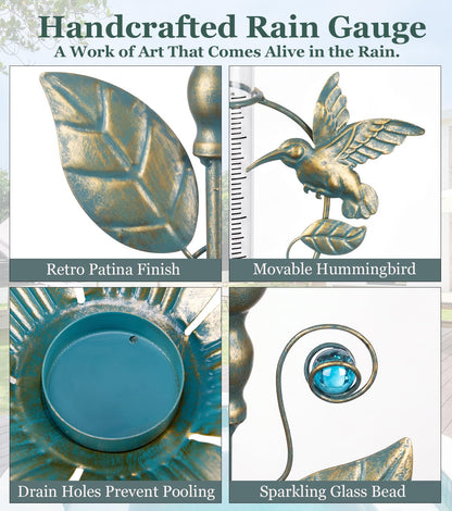 shumi Rain Gauge Outdoor, 7" Hummingbird Rain Gauge for Garden Decor
