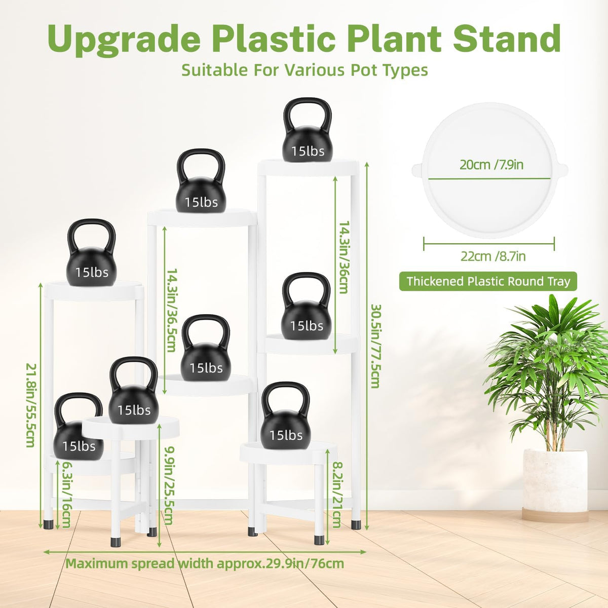 iDavosic.ly 8 Tier Folding Plant Stand Indoor Outdoor with Plastic Tray, Tiered Corner Flower