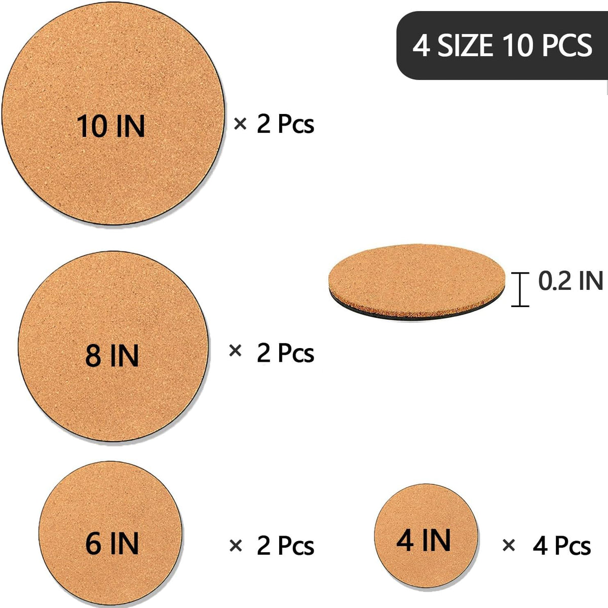 10 Pieces 4 Sizes Cork Plant Coasters, 4/6/8/10 Inch Cork Plant Mats, Plant Coasters for House