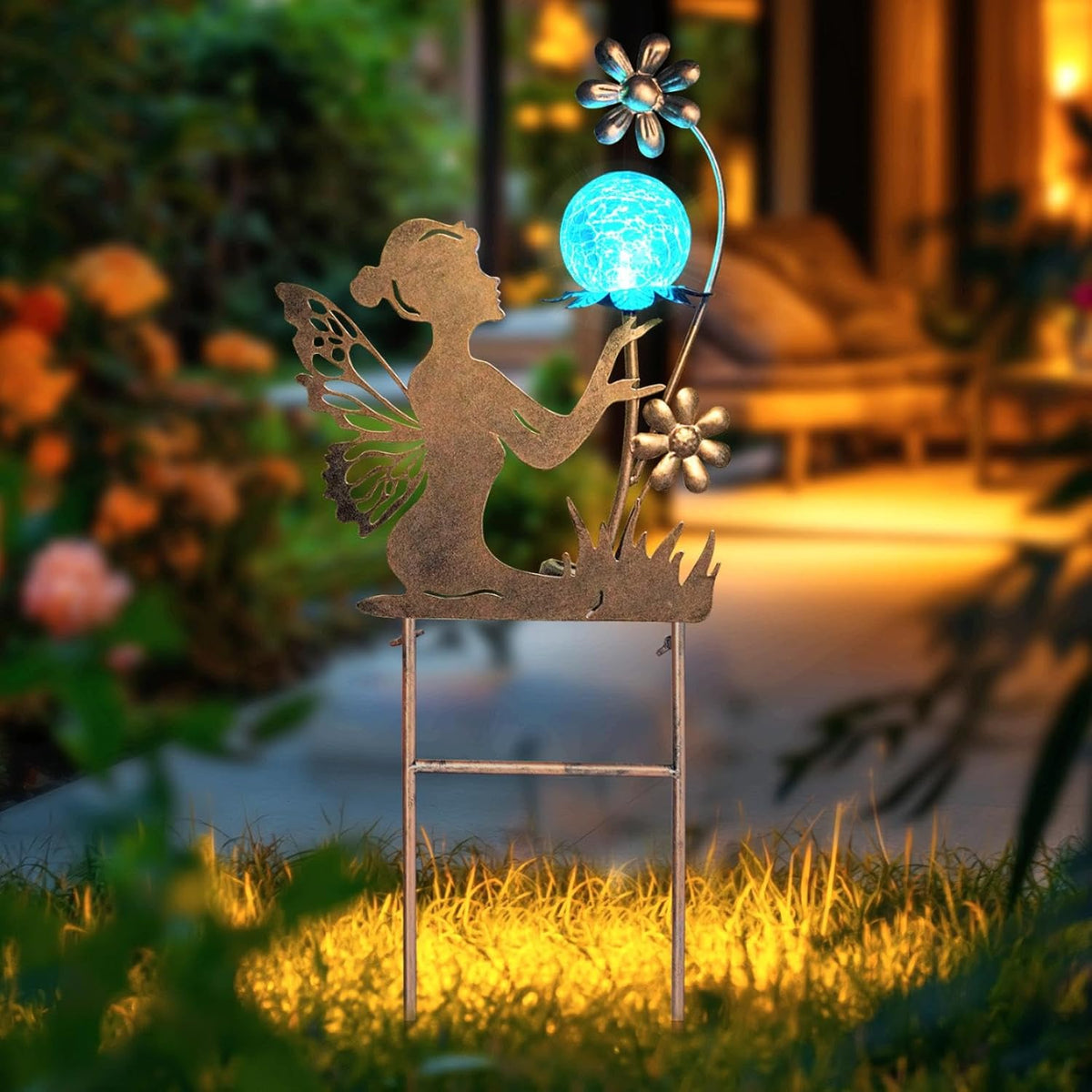 HONGLAND Fairy Garden Accesorries Solar Lights Garden Decor for Outside, Fairy Figurine Moon Lights