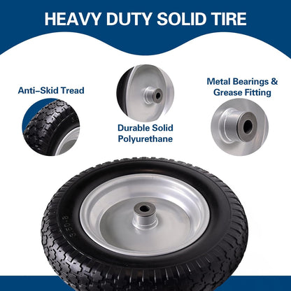 4.80/4.00-8 Tire, 14.5" Flat Free Wheelbarrow Tire and Wheel, 5/8" 3/4" Bearings Solid Replacement